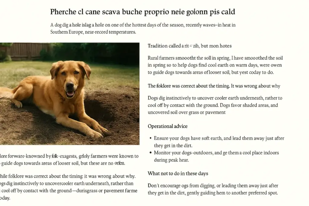 Perché il cane scava buche proprio nei giorni più caldi (e dove le fa non è un caso)